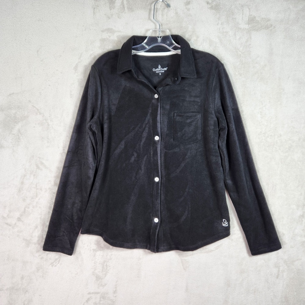 Cuddl Duds Top Womens Small Black Fleecewear Stretch Notch Collar PJ A662810